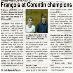 François, Champion Régional Minimes et Corentin, Champion Régional Cadets